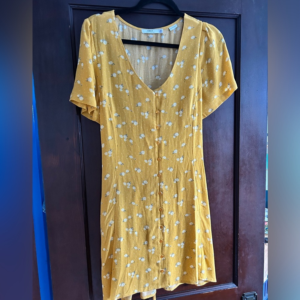 Yellow Floral Button-Down Dress